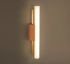 Applique, Tubus 30, laiton poli, PLA terracotta, LED, dim, 2700K, 275lm, Ø3,2cm, H30cm - Contain
