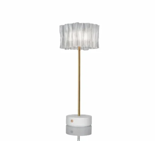 Baladeuse, Accordéon, blanc, laiton antique, LED, dim, 2700K, 150 lm, Ø13cm, H32,7cm - Slamp