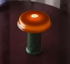 Baladeuse, Trip No.2 , Opaline ambre, Marbre vert, IP44, LED, dim, 2700K, Ø18cm, H22cm - Design by us