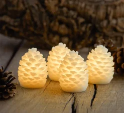 Bougie, cire, Pomme de Pin, Clara SET 4 pièces, blanc, LED, Ø5,8cm, H7cm - Sirius