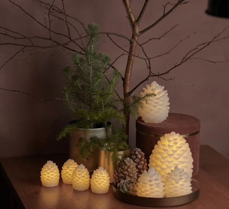 Bougie, cire, Pomme de Pin, Clara SET 4 pièces, blanc, LED, Ø5,8cm, H7cm - Sirius