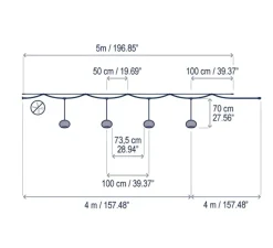 Guirlande lumineuse, Garota Catenary S/27/4L, noir, marron, IP66, LED, 2700K, 450 lm, L500cm, H70cm - Bover