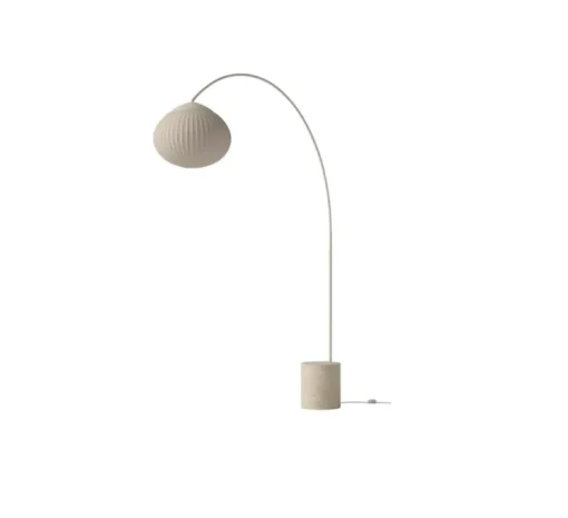 Lampadaire, Acorn, crème mat, abat-jour sable, base travertin, câble crème, Ø50cm, H243,2cm - Bolia