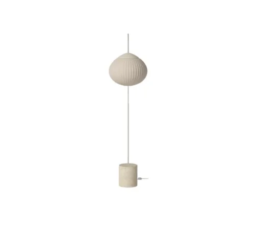 Lampadaire, Acorn, crème mat, abat-jour sable, base travertin, câble crème, Ø50cm, H243,2cm - Bolia