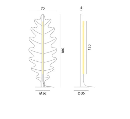 Lampadaire acoustique, Eden F2 feuille de chêne, gris fumé, LED, 2700K, 3500 lm, L70cm, H180cm - Rotaliana