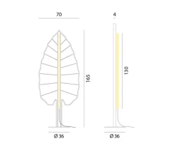Lampadaire acoustique, Eden F3 feuille d'alocasia, gris fumé, LED, 2700K, 3500 lm, L70cm, H165cm - Rotaliana