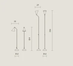 Lampadaire, Alzabile, blanc brillant, laiton, marbre noir, LED, 2700K, 806lm, L38cm, H216cm - Tato Italia