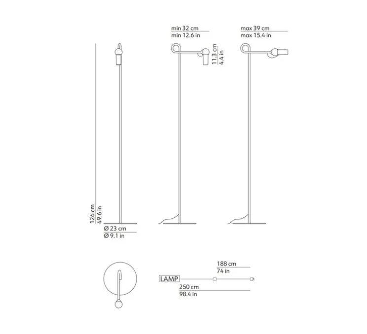 Lampadaire, Bird, noir, LED, dim, 2700K, 660 lm, L23cm, H126cm - KDLN
