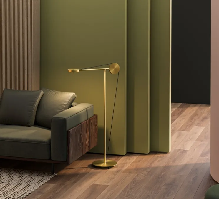Lampadaire, Cercle Et Trait, liseuse sur pied, laiton satiné, LED, dim, 2700K, 850 lm, L60cm, H112cm - CVL
