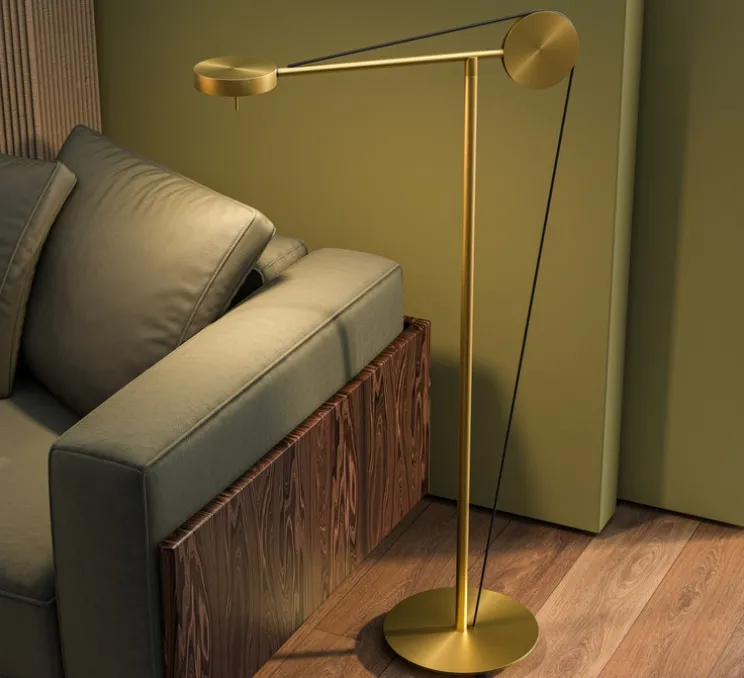 Lampadaire, Cercle Et Trait, liseuse sur pied, laiton satiné, LED, dim, 2700K, 850 lm, L60cm, H112cm - CVL