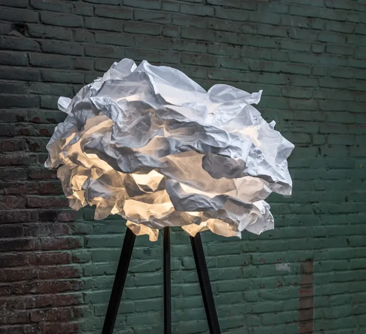 Lampadaire, Cloud, blanc, pied noir, H109cm - Proplamp