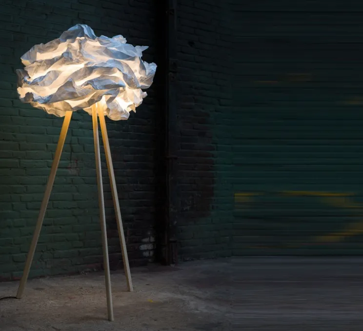 Lampadaire, Cloud, blanc, pied bois, Ø90cm, H159cm - Proplamp