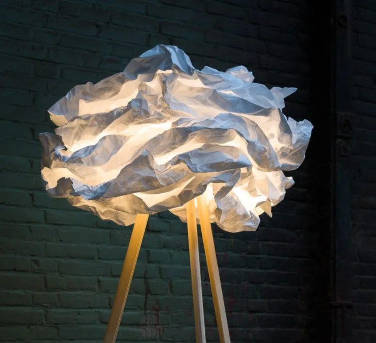 Lampadaire, Cloud, blanc, pied bois, Ø90cm, H159cm - Proplamp