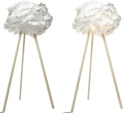 Lampadaire, Cloud, blanc, pied bois, Ø90cm, H159cm - Proplamp