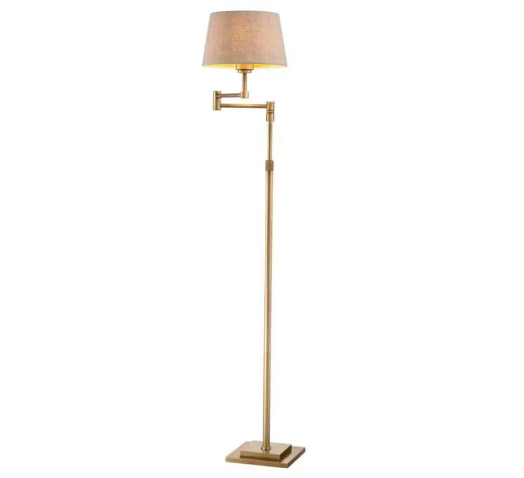 Lampadaire, Corbin, laiton brossé, abat-jour lin, L38cm, H158,5cm - Eichholtz