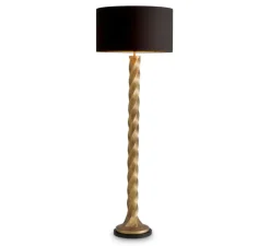 Lampadaire, Costanza, laiton vintage, abat-jour noir, Ø55cm, H164cm - Eichholtz