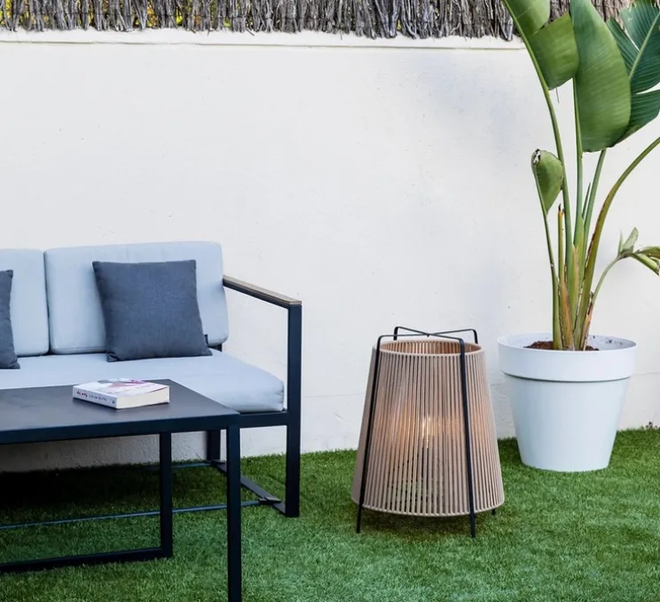 Lampadaire d'extérieur, Akane, beige et noir mat, IP44, Ø46cm, H59cm - Faro