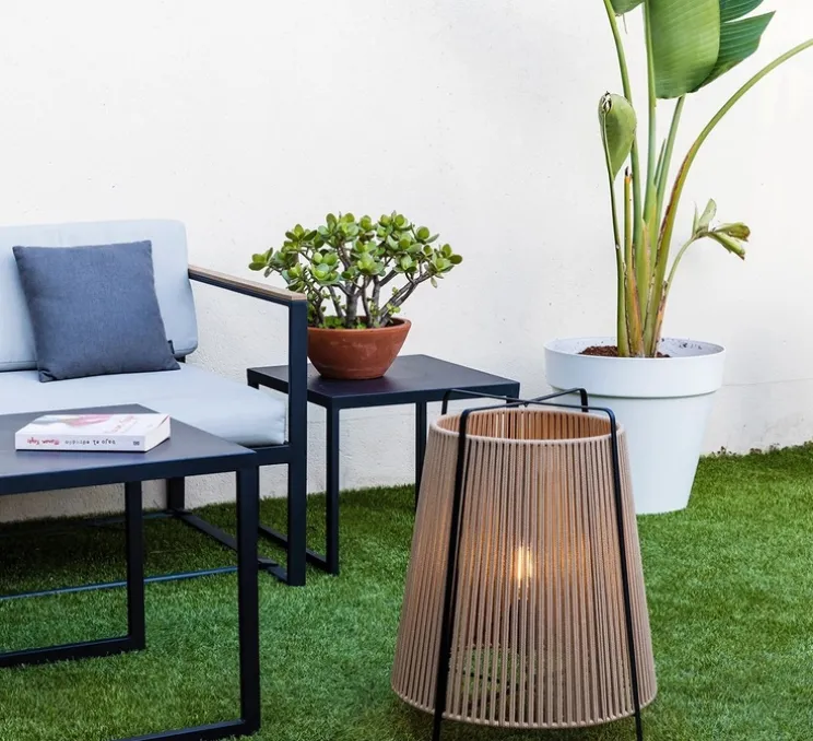 Lampadaire d'extérieur, Akane, beige et noir mat, IP44, Ø46cm, H59cm - Faro