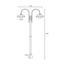 Lampadaire d'extérieur et candélabre, Samoa 1772, Laiton vieilli, IP44, Ø32cm, H270cm - Moretti Luce