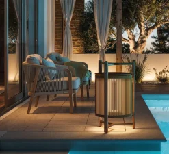 Lampadaire d'extérieur, Kando P/76/R sans fil, corde, Teck, IP44, LED, dim, 2200-2400-2700K, 680 lm, Ø49cm, H76cm - Bover