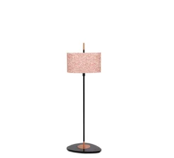 Lampadaire d'extérieur, Lagoon, medium, abat-jour orange Noumea Goyave, tissu Pierre Frey, structure laquée noire et cuivre, IP68, Ø35cm, H111,4cm - Contardi