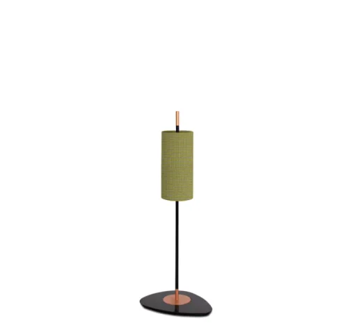 Lampadaire d'extérieur, Lagoon, small, abat-jour vert Bayamo Mimosa, tissu Pierre Frey, structure laquée noire et cuivre, IP68, Ø15cm, H101,5cm - Contardi