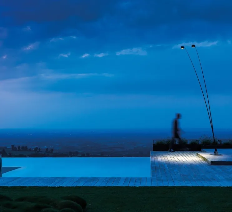 Lampadaire d'extérieur, Sampei 440 outdoor, noir mat, IP65, LED, 3000K, 639lm, L230cm, H366cm - Davide Groppi