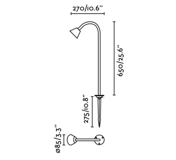 Lampadaire d'extérieur sur piquet, borne, Lily 650, noir, IP65, LED, 2700K, 154 lm, Ø8,5cm, H65cm - Faro