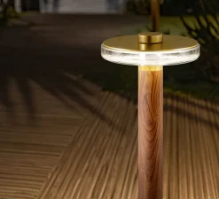 Lampadaire d'extérieur, Venexia, bois et lation satiné, IP65, LED, 2700K, 594 lm, Ø22cm, H45cm - Panzeri