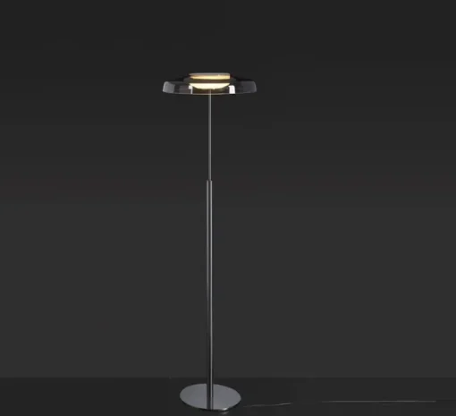 Lampadaire, Dora 371, Nickel noir satiné, gris fumé, LED, 2700K, 1700 lm, Ø40cm, H147cm - Oluce