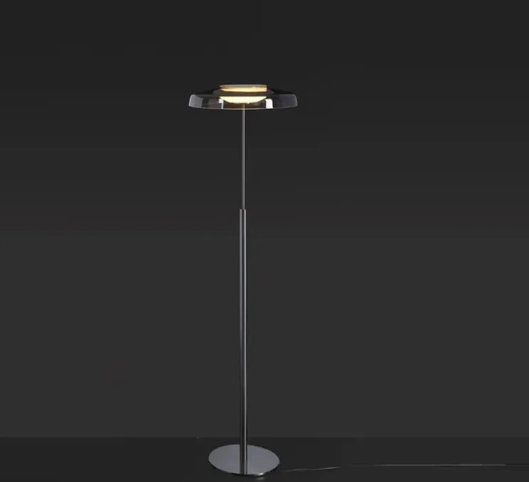 Lampadaire, Dora 371, Nickel noir satiné, gris fumé, LED, 2700K, 1700 lm, Ø40cm, H147cm - Oluce