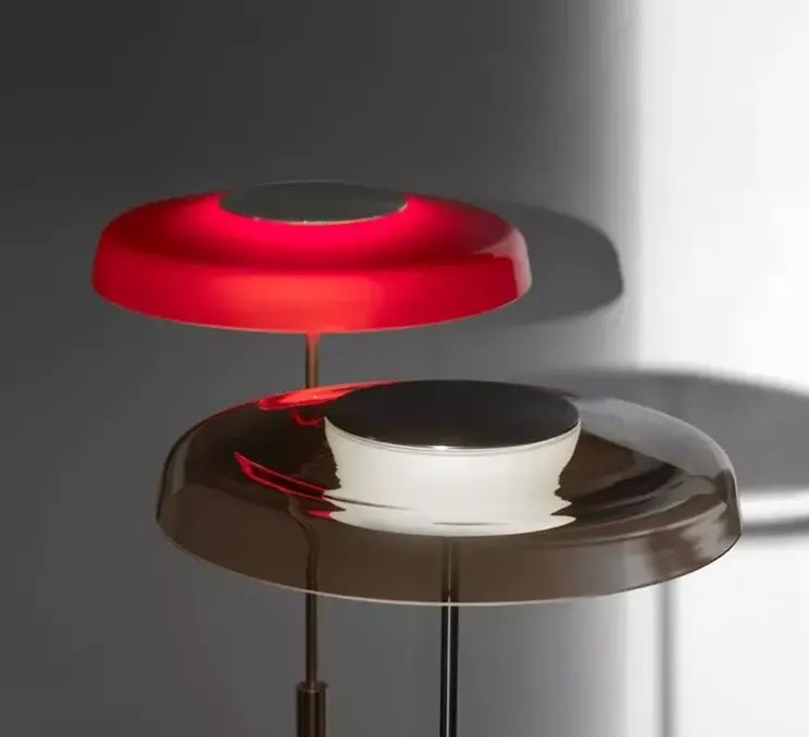 Lampadaire, Dora 371, Nickel noir satiné, gris fumé, LED, 2700K, 1700 lm, Ø40cm, H147cm - Oluce