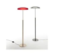 Lampadaire, Dora 371, Or satiné, rouge sablé, LED, 2700K, 1700 lm, Ø40cm, H147cm - Oluce