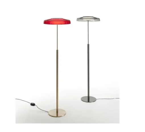 Lampadaire, Dora 371, Or satiné, rouge sablé, LED, 2700K, 1700 lm, Ø40cm, H147cm - Oluce