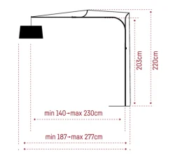 Lampadaire déporté, Tina, dimmable, noir, H220cm - Fraumaier