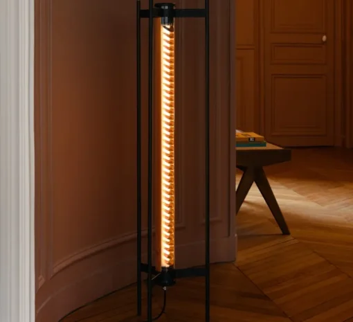Lampadaire, Elgar Floor 1000, laiton, noir, LED, dim, 2700K, 1050 lm, Ø31,5cm, H117cm - Sammode