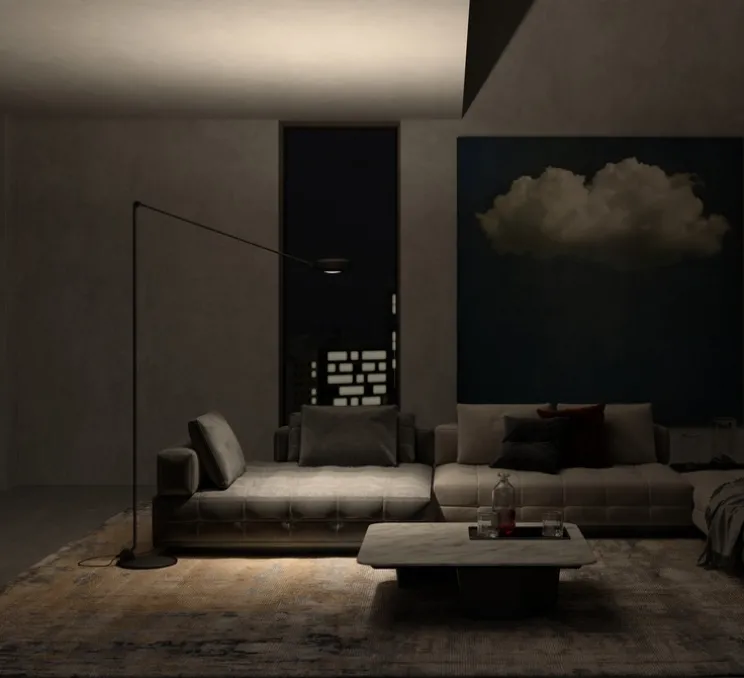 Lampadaire, Elle LED, Black Soft Touch, LED, dim, 2700K, 2280 lm, L94cm, H200cm - Lumina