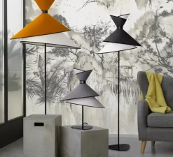 Lampadaire, Grand Kimono, Blanc et noir, Ø50cm, H166cm - DesignHeure