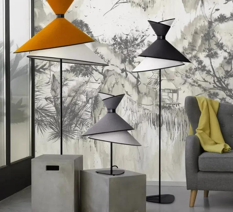 Lampadaire, Grand Kimono, Blanc et noir, Ø50cm, H166cm - DesignHeure