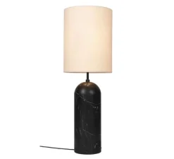Lampadaire, Gravity XL High, marbre noir et abat-jour en toile blanche, Ø45cm, H130cm - Gubi