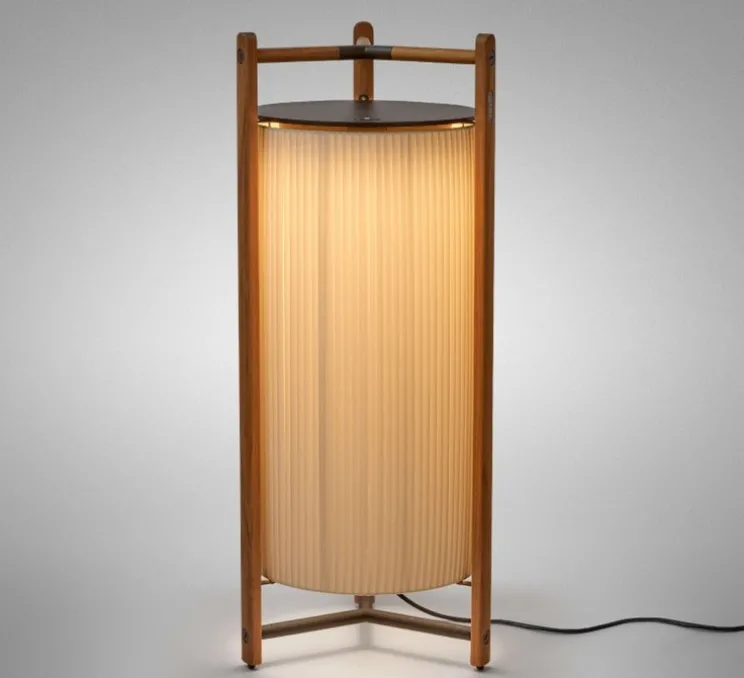 Lampadaire, Kando P/111, crème, Teck, LED, dim, 2200-2400-2700K, 4300 lm, Ø49cm, H111cm - Bover