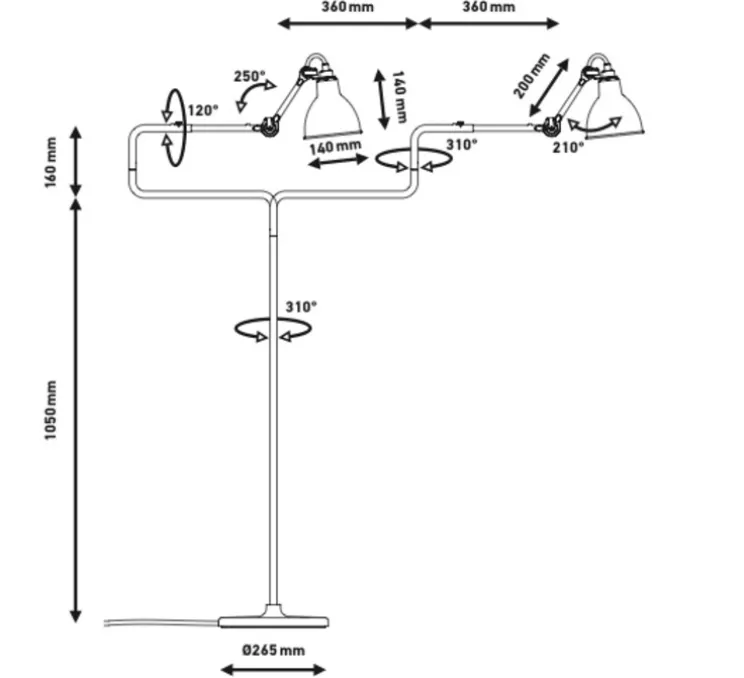 Lampadaire, Lampe Gras 411, noir, H120cm - Dcw éditions