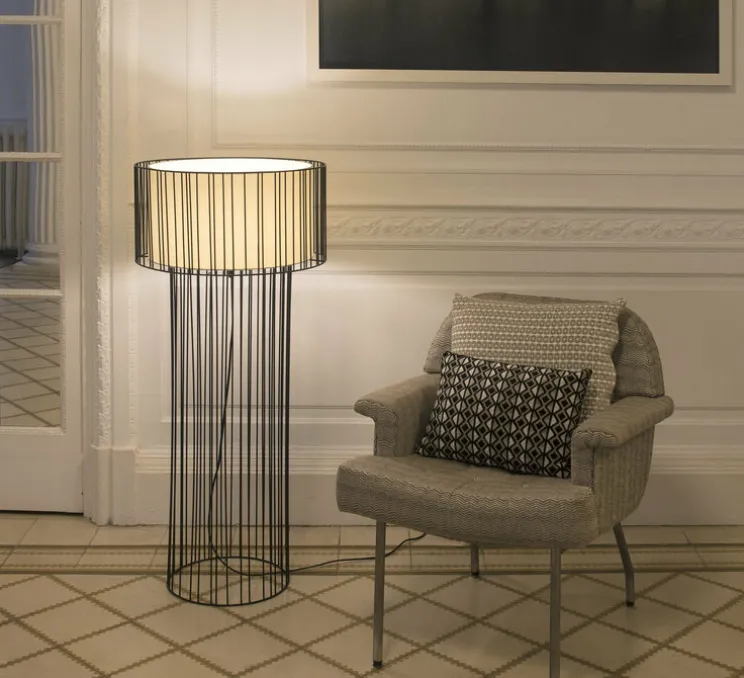 Lampadaire, LINDA, noir, Ø50cm, H117cm - Faro