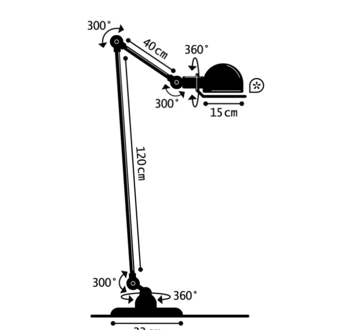 Lampadaire, Loft D1240, 2 bras, noir, Ø33cm, H160cm - Jieldé