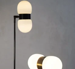 Lampadaire, Nuvol double, noir mat, pied en travertin, Ø28cm, H150cm - Contain