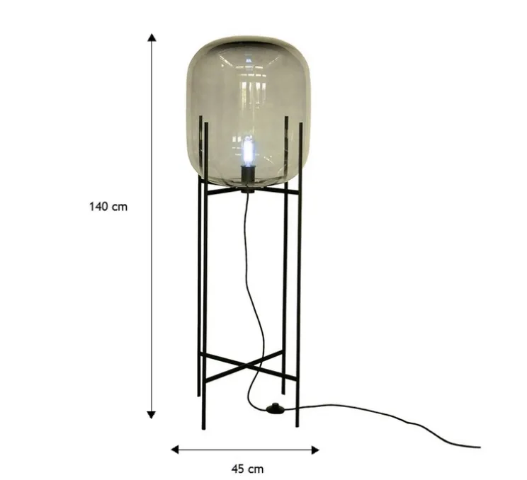Lampadaire, Oda Big, verre fumé, gris, H140cm - PULPO