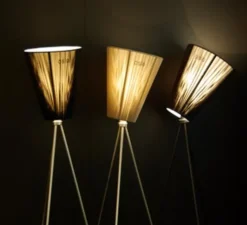 Lampadaire, Oslo Wood, noir, pied or, H165cm - Northern