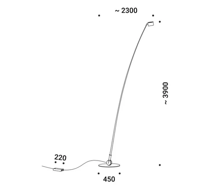Lampadaire, Sampei 440, noir mat, LED, 3000K, 1915lm, dim, IP20, Ø230cm, H390cm - Davide Groppi