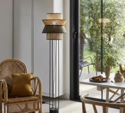 Lampadaire, Singapour Double, Kaki, curry, Ø40cm, H157cm - Market Set