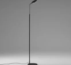 Lampadaire, Spoon, structure metal noir mat, cuir noir, LED, dim, 3000K, 600 lm, Ø12cm, H135cm - Penta